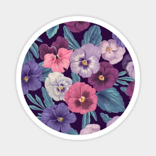 Colorful pansies on deep violet Magnet